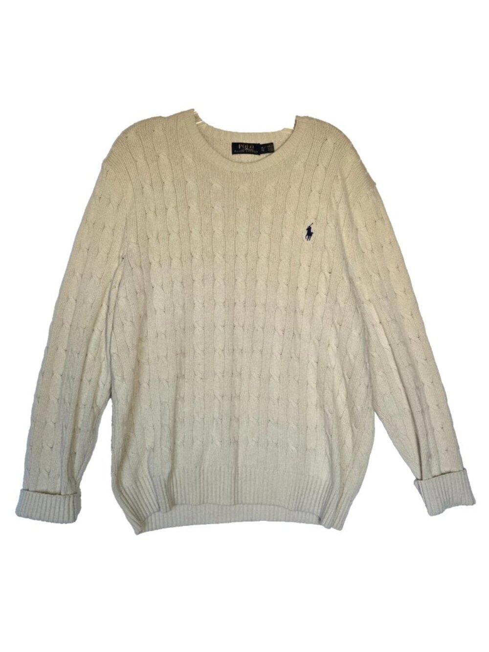 Polo Ralph Lauren Men's 100% Silk Cable Knit Sweater Cream Size XL - SHIPS TODAY